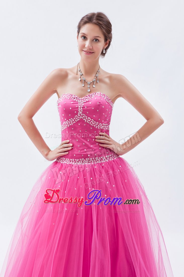 Hot Pink Princess Beading Sweetheart Prom Dress Floor-length