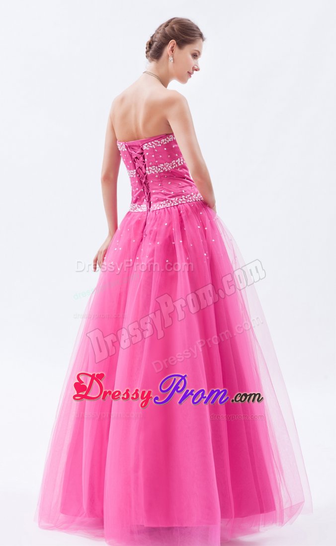 Hot Pink Princess Beading Sweetheart Prom Dress Floor-length