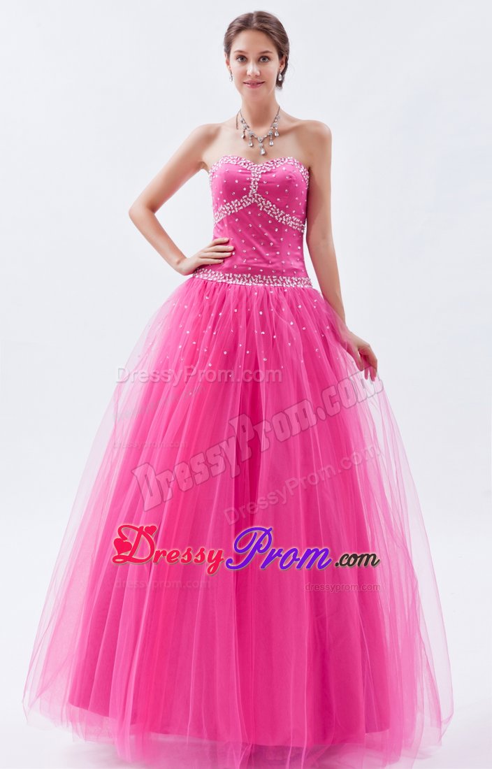 Hot Pink Princess Beading Sweetheart Prom Dress Floor-length