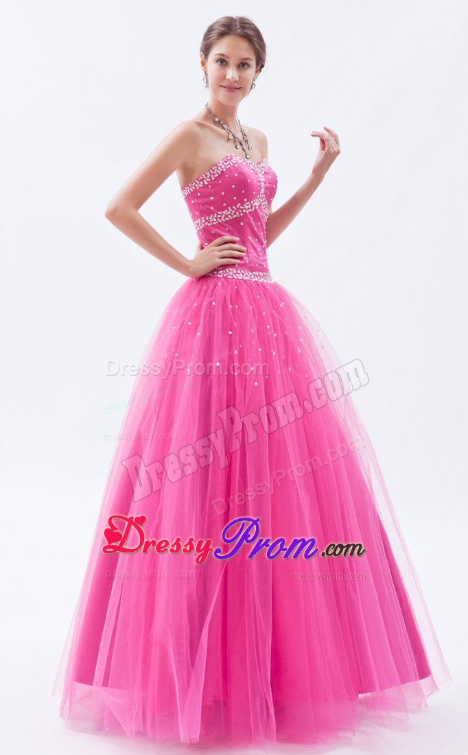 Hot Pink Princess Beading Sweetheart Prom Dress Floor-length