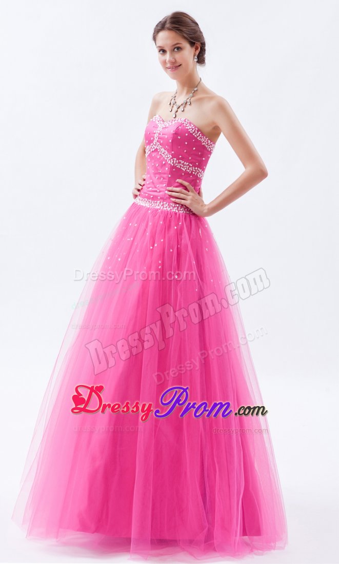 Hot Pink Princess Beading Sweetheart Prom Dress Floor-length