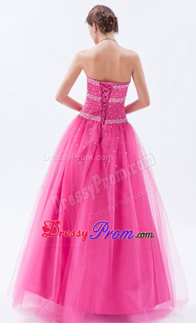 Hot Pink Princess Beading Sweetheart Prom Dress Floor-length