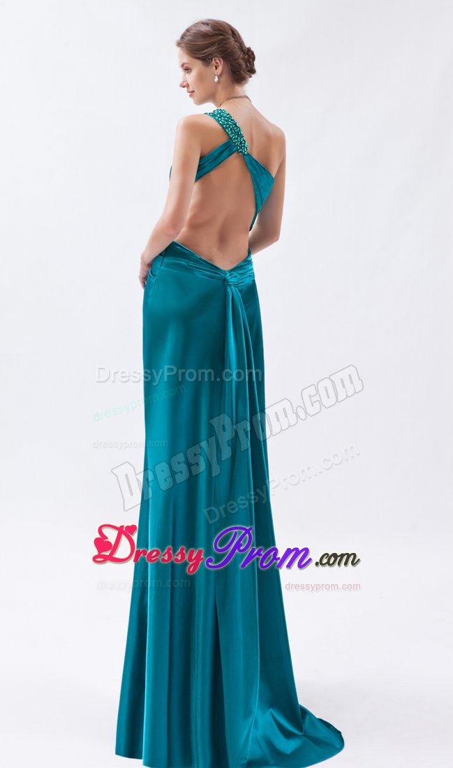 Sheath One Shoulder Teal Waist Cut Side Slit Prom Dress