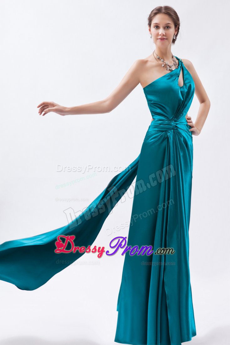 Sheath One Shoulder Teal Waist Cut Side Slit Prom Dress