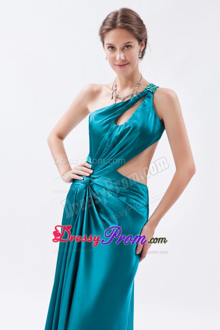 Sheath One Shoulder Teal Waist Cut Side Slit Prom Dress