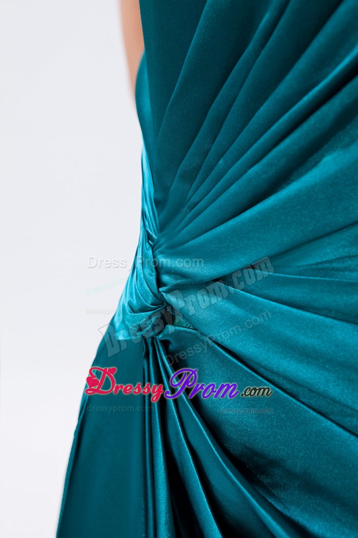 Sheath One Shoulder Teal Waist Cut Side Slit Prom Dress