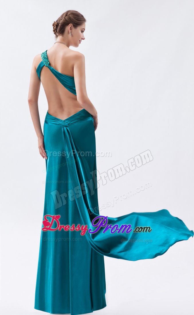 Sheath One Shoulder Teal Waist Cut Side Slit Prom Dress
