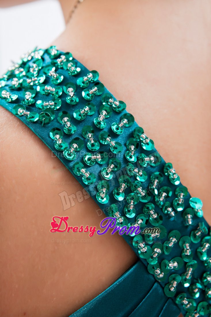 Sheath One Shoulder Teal Waist Cut Side Slit Prom Dress