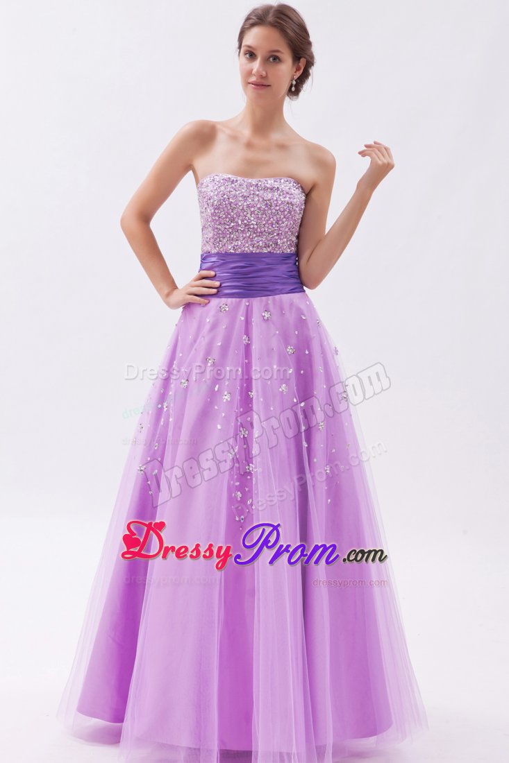 Lavender Princess Strapless Prom Dress Beading Floor-length