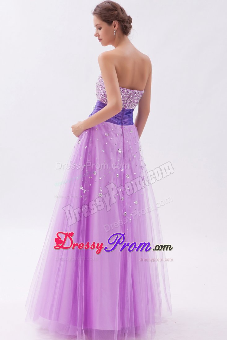 Lavender Princess Strapless Prom Dress Beading Floor-length