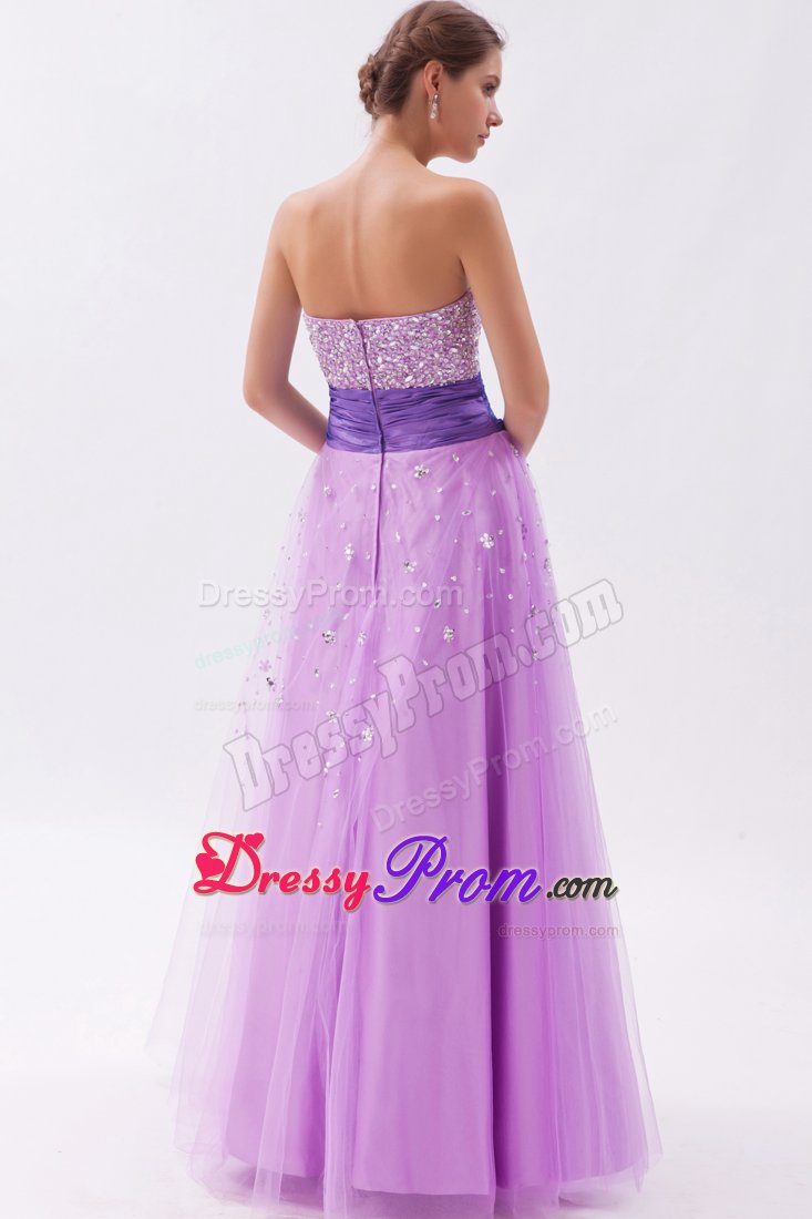 Lavender Princess Strapless Prom Dress Beading Floor-length