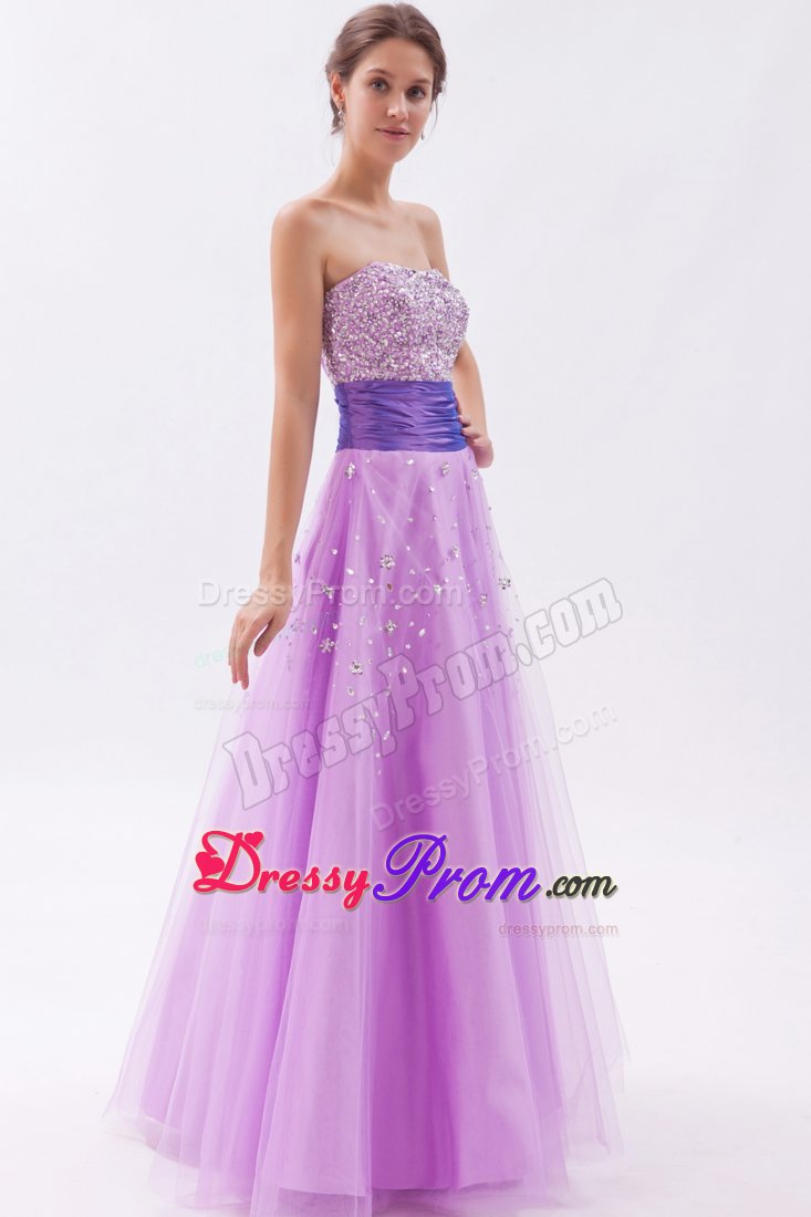 Lavender Princess Strapless Prom Dress Beading Floor-length