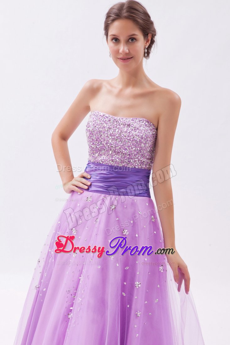 Lavender Princess Strapless Prom Dress Beading Floor-length