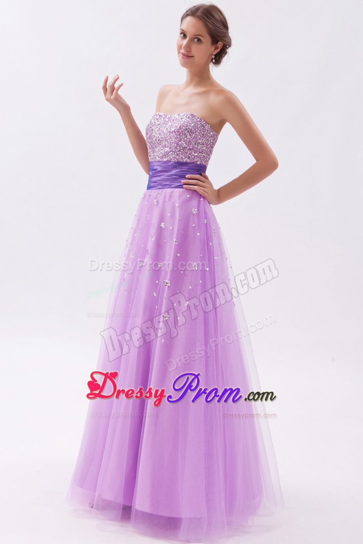 Lavender Princess Strapless Prom Dress Beading Floor-length