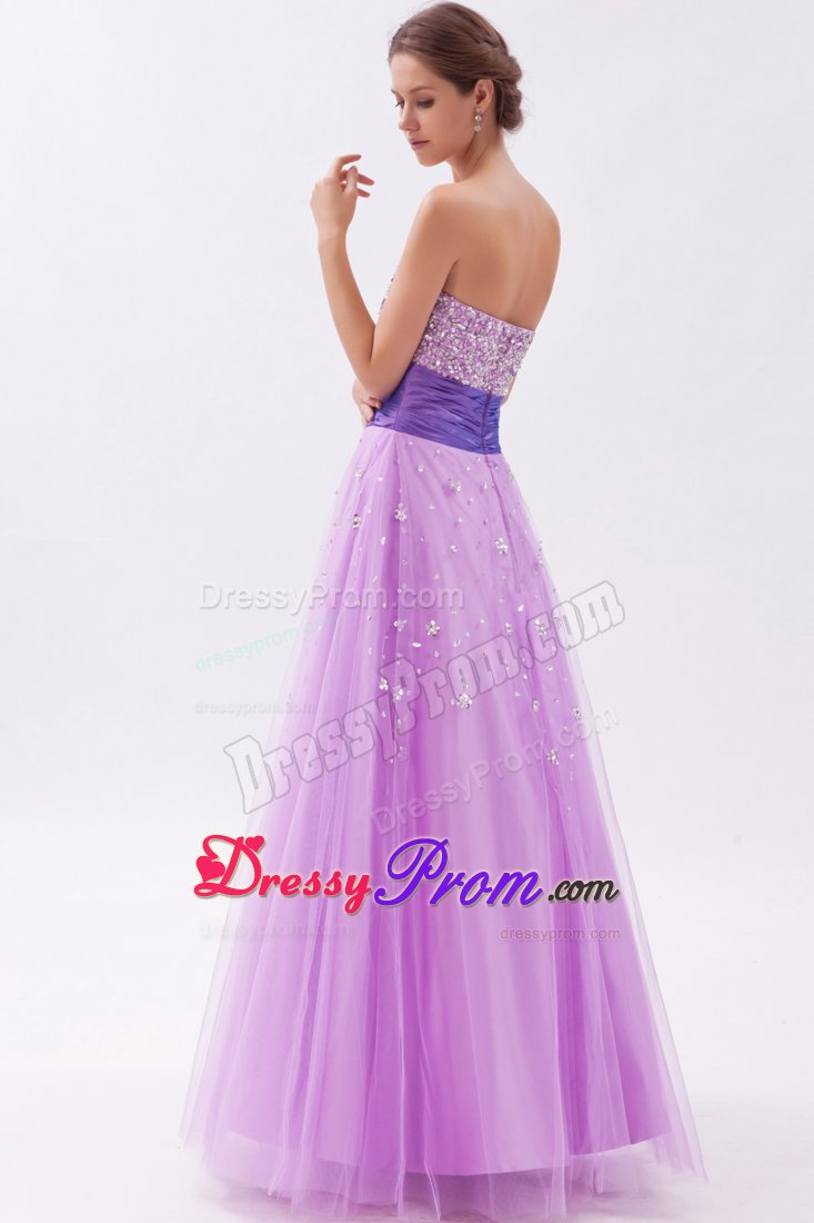 Lavender Princess Strapless Prom Dress Beading Floor-length