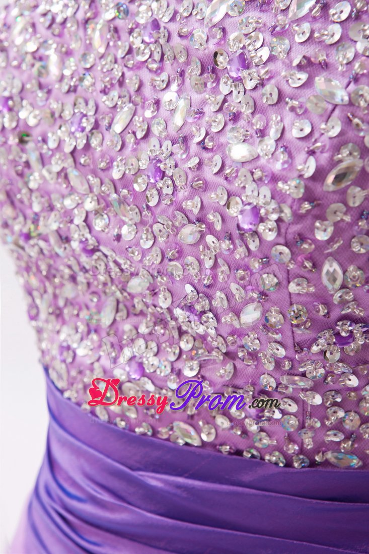 Lavender Princess Strapless Prom Dress Beading Floor-length