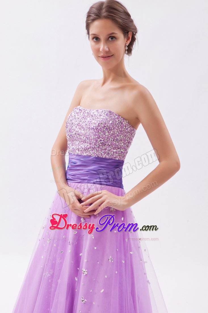 Lavender Princess Strapless Prom Dress Beading Floor-length