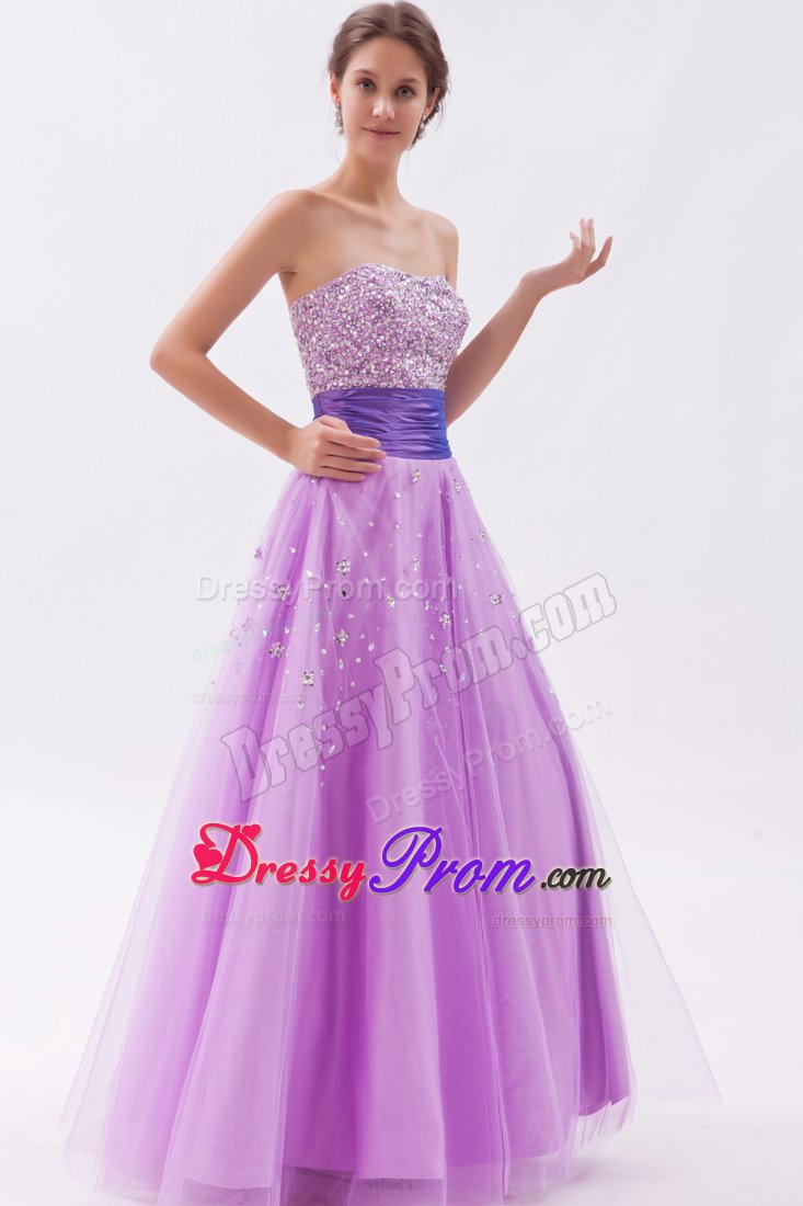 Lavender Princess Strapless Prom Dress Beading Floor-length