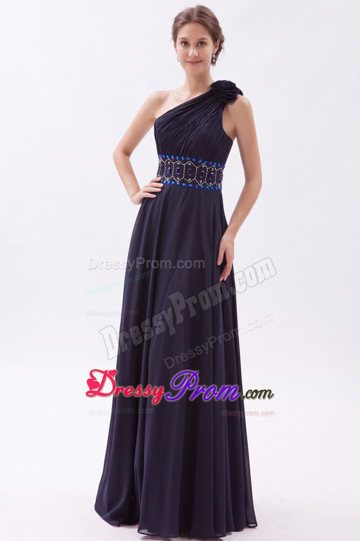 Beading Floor-length Black Empire One Shoulder Prom Dress