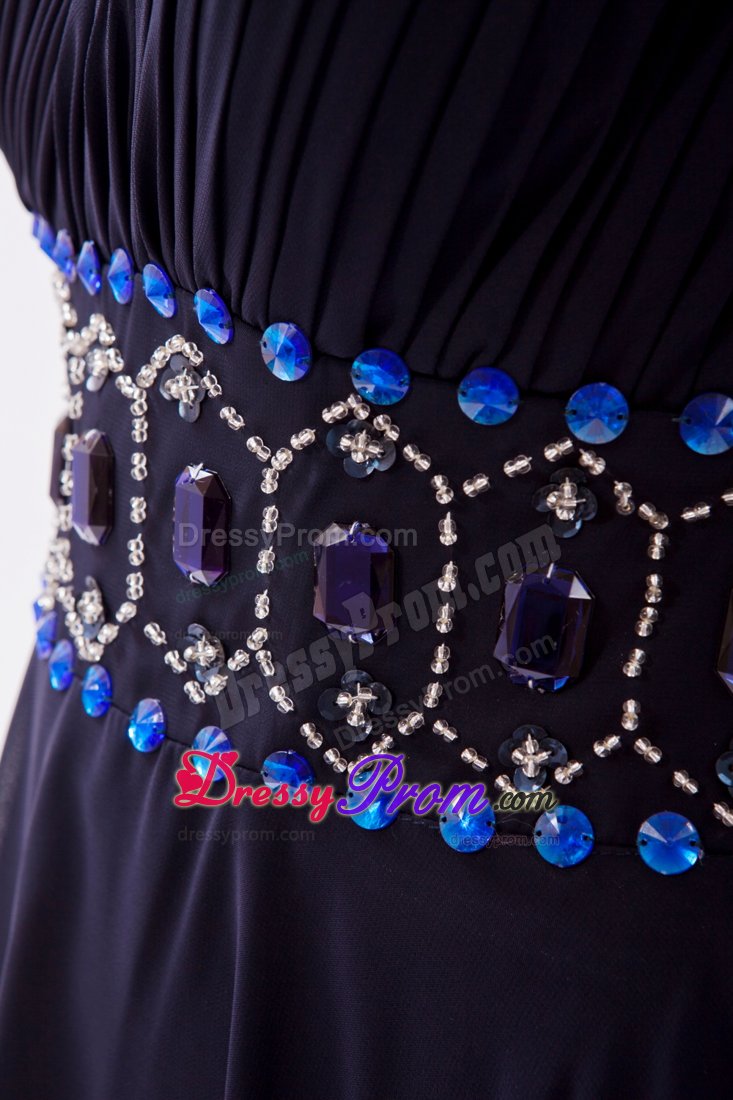 Beading Floor-length Black Empire One Shoulder Prom Dress