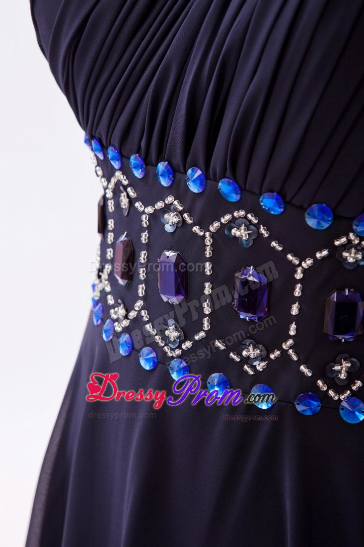 Beading Floor-length Black Empire One Shoulder Prom Dress