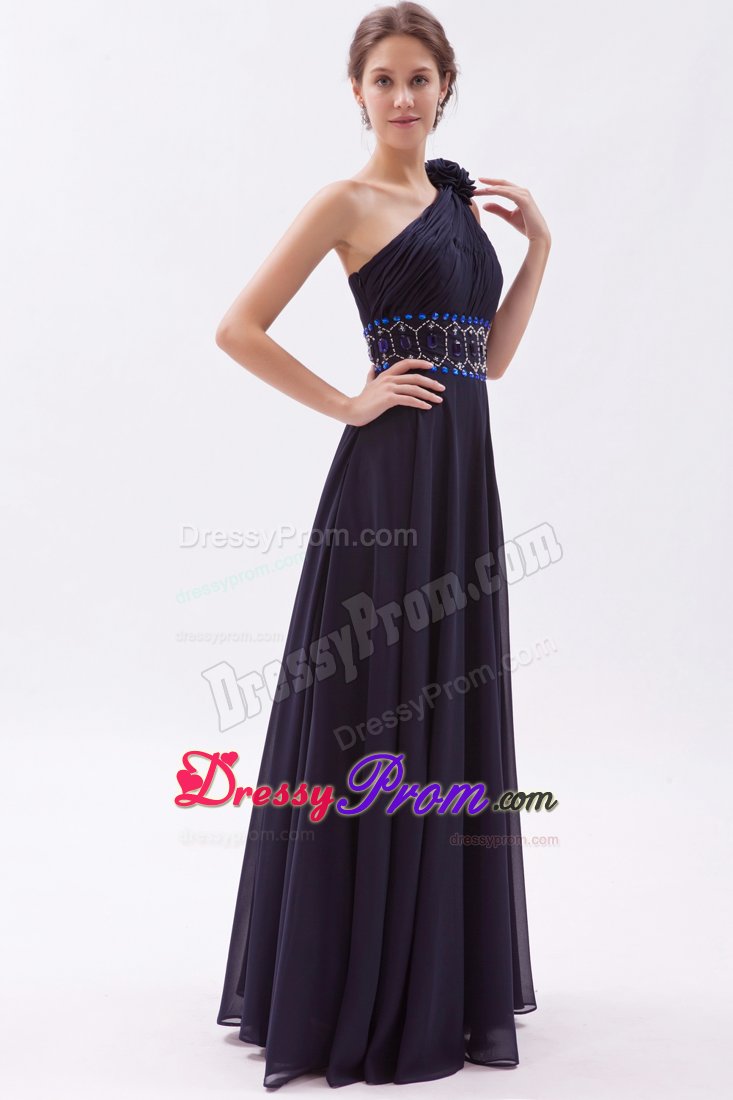 Beading Floor-length Black Empire One Shoulder Prom Dress