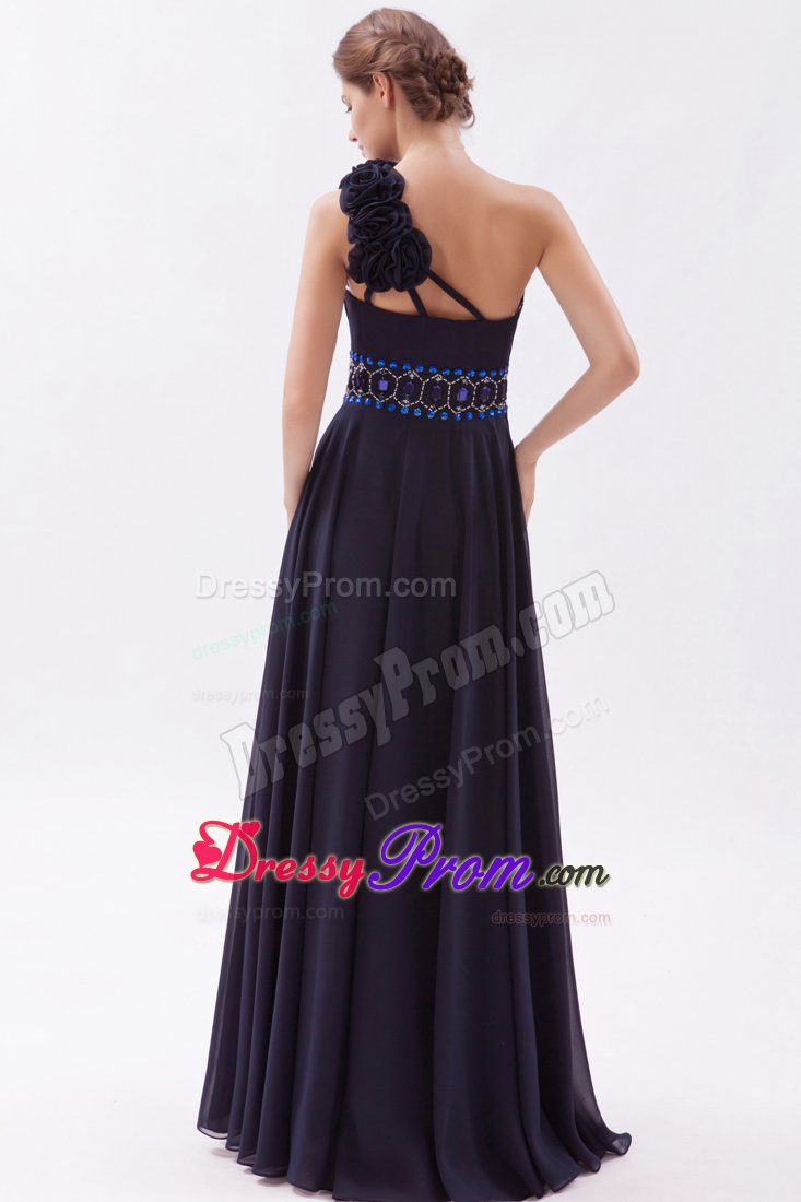 Beading Floor-length Black Empire One Shoulder Prom Dress