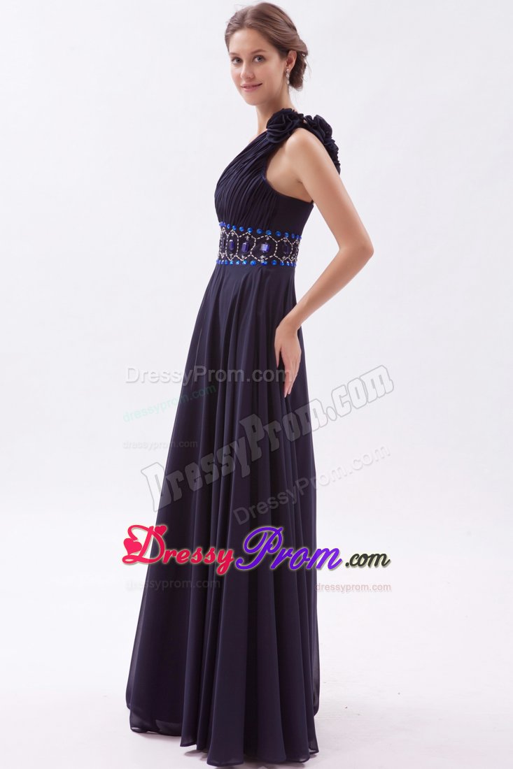 Beading Floor-length Black Empire One Shoulder Prom Dress