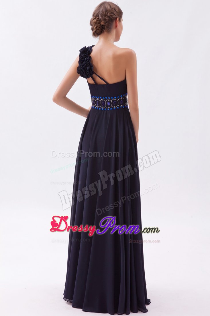 Beading Floor-length Black Empire One Shoulder Prom Dress