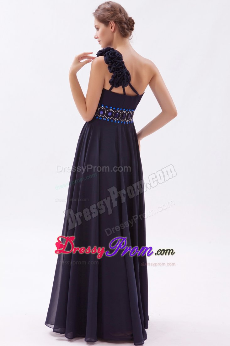 Beading Floor-length Black Empire One Shoulder Prom Dress