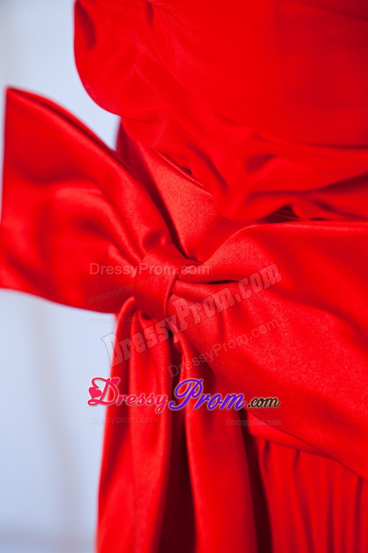 Strapless Red Empire Pleated Prom Dress with Bow Floor-length