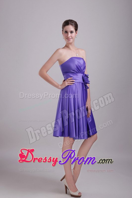 Purple A-line Strapless Knee-length Prom Graduation Dress
