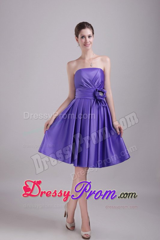 Purple A-line Strapless Knee-length Prom Graduation Dress