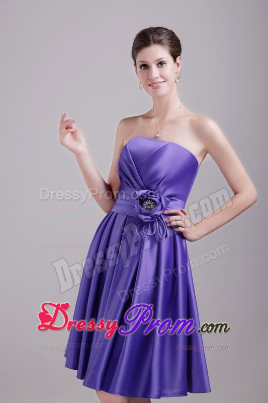 Purple A-line Strapless Knee-length Prom Graduation Dress