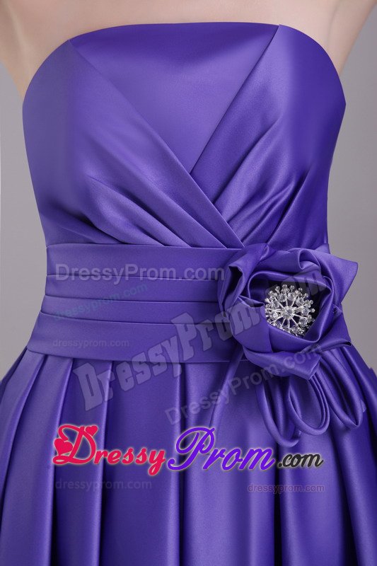 Purple A-line Strapless Knee-length Prom Graduation Dress
