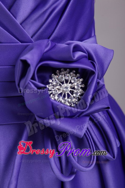 Purple A-line Strapless Knee-length Prom Graduation Dress