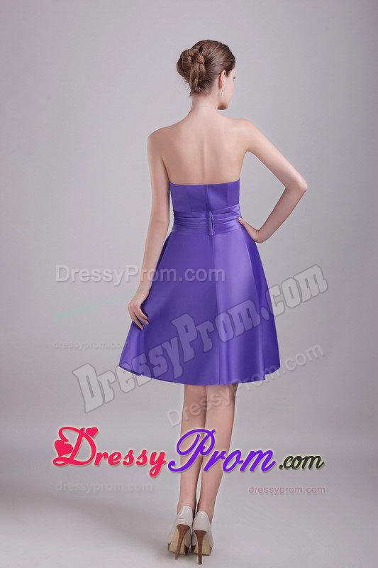 Purple A-line Strapless Knee-length Prom Graduation Dress