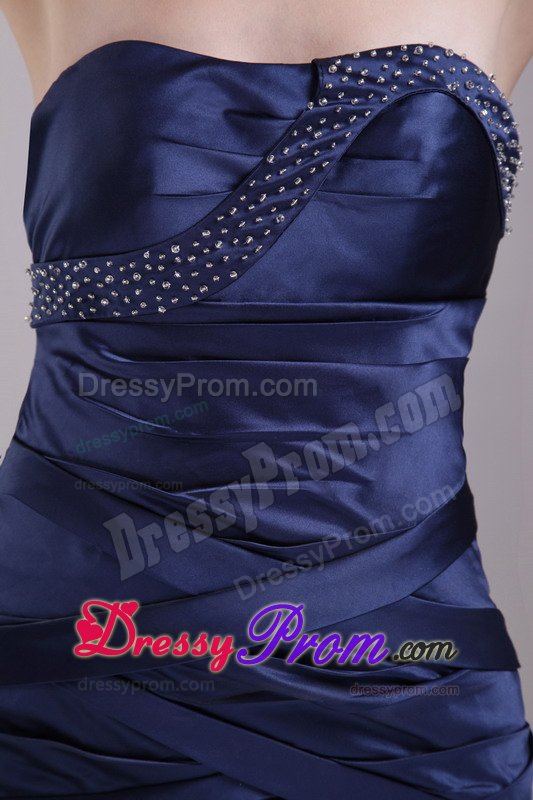 Sheath Strapless Mini-length Navy Blue Beading Prom Cocktail Dress