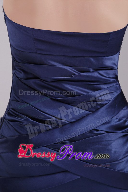 Sheath Strapless Mini-length Navy Blue Beading Prom Cocktail Dress