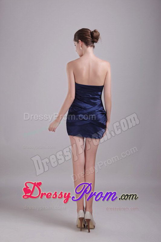 Sheath Strapless Mini-length Navy Blue Beading Prom Cocktail Dress
