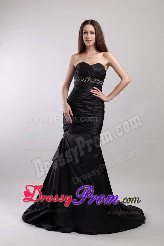 Beading Mermaid Sweetheart Black Court Train Debs Dress