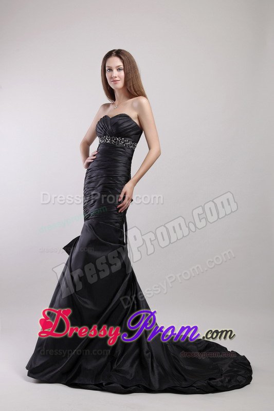 Beading Mermaid Sweetheart Black Court Train Debs Dress