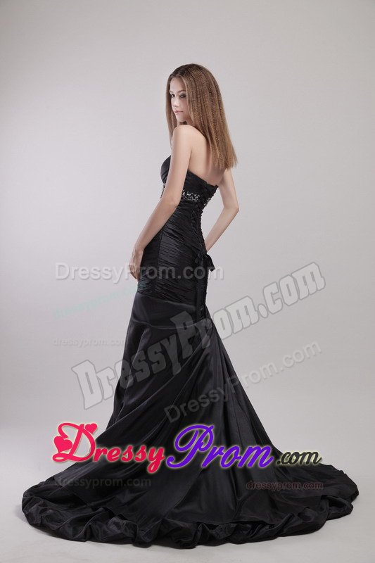 Beading Mermaid Sweetheart Black Court Train Debs Dress