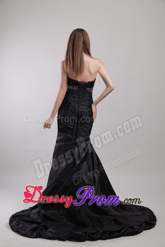 Beading Mermaid Sweetheart Black Court Train Debs Dress