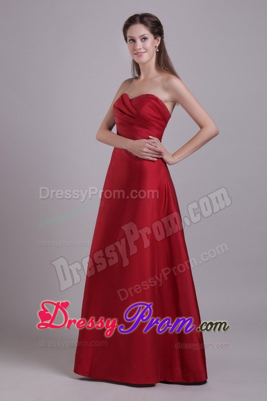 Wine Red Princess Ruched Sweetheart Floor-length Prom Attire