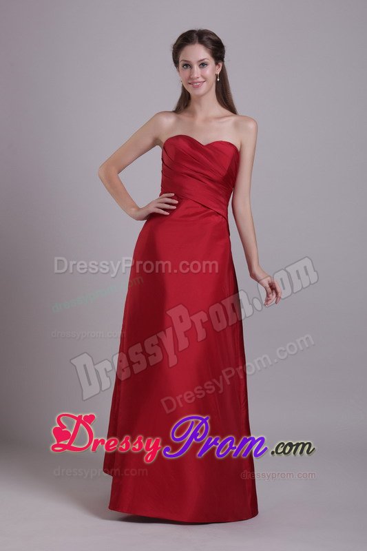 Wine Red Princess Ruched Sweetheart Floor-length Prom Attire