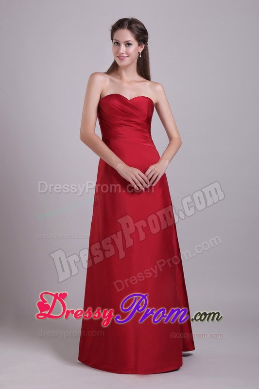 Wine Red Princess Ruched Sweetheart Floor-length Prom Attire