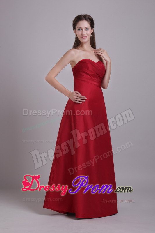 Wine Red Princess Ruched Sweetheart Floor-length Prom Attire