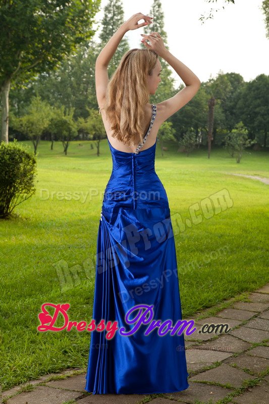 Beading One Shoulder Floor-length Blue Dresses For Prom Night