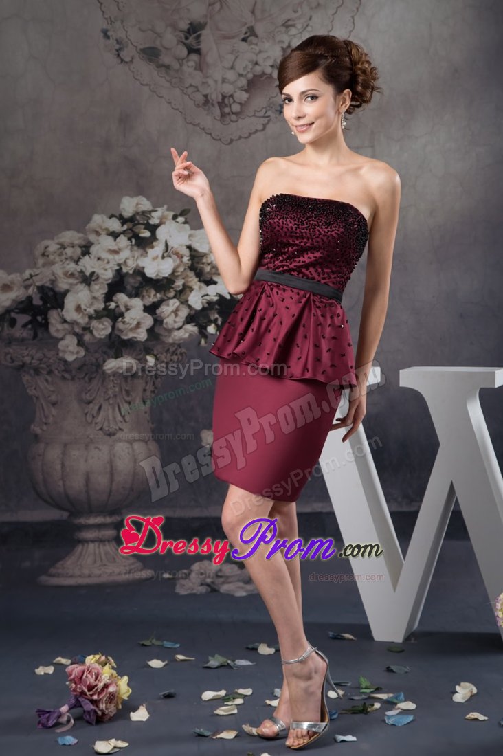 Beaded Mini-length Flouncing Prom Celebrity Dress in Wine Red